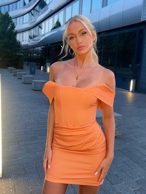 forever unique orange dress Forever Unique, Allanah Peplum Dress, in Orange, Size