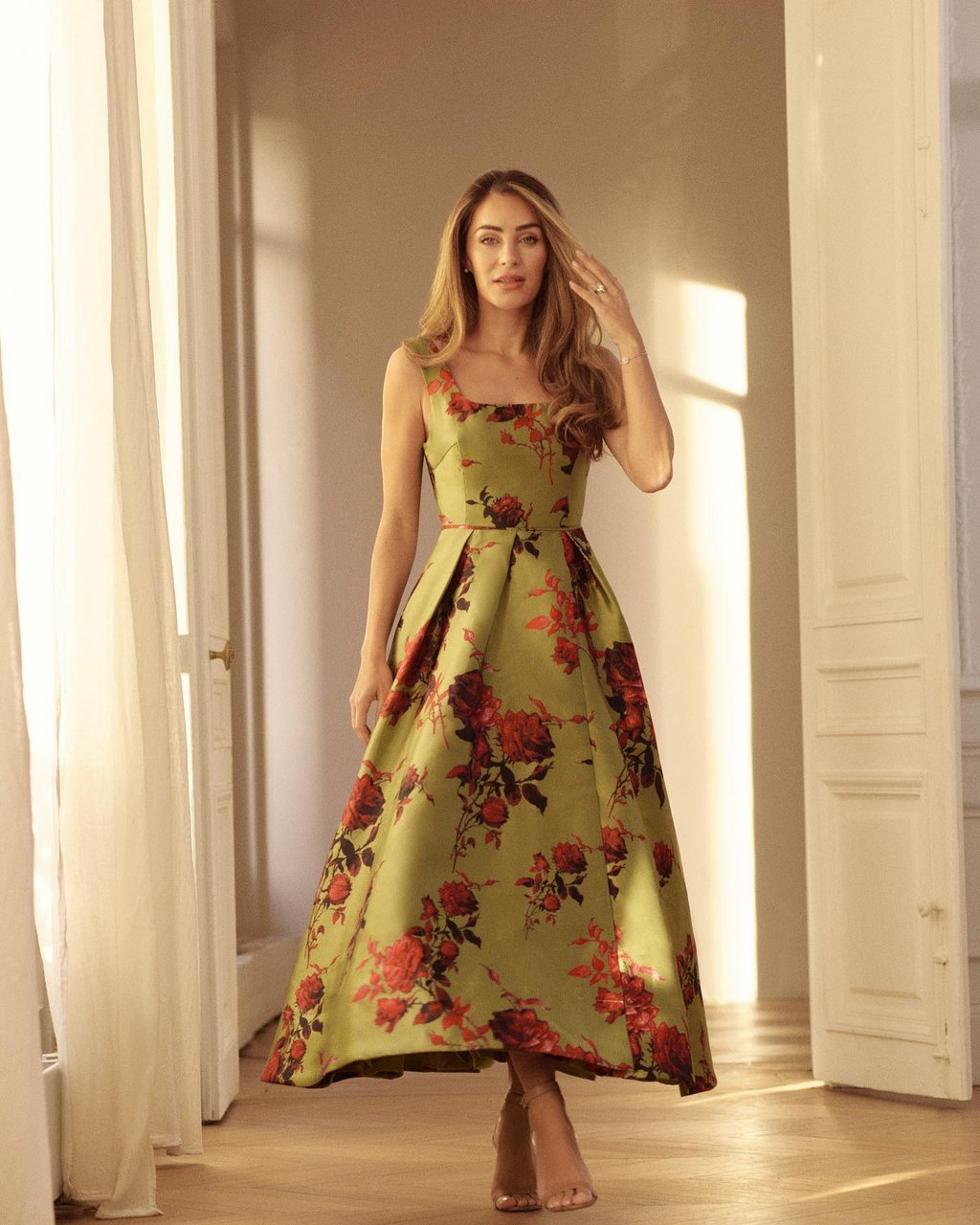 midi length formal dress Krista Fitted Midi Dress Sheath Short Sleeve