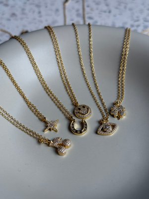 18K Gold Motif Necklace - Evil Eye