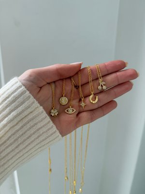 18K Gold Motif Necklace - Evil Eye