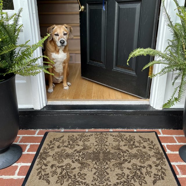 Morris Pure Dove Rose Dark Wood Washable Doormat Ruggable