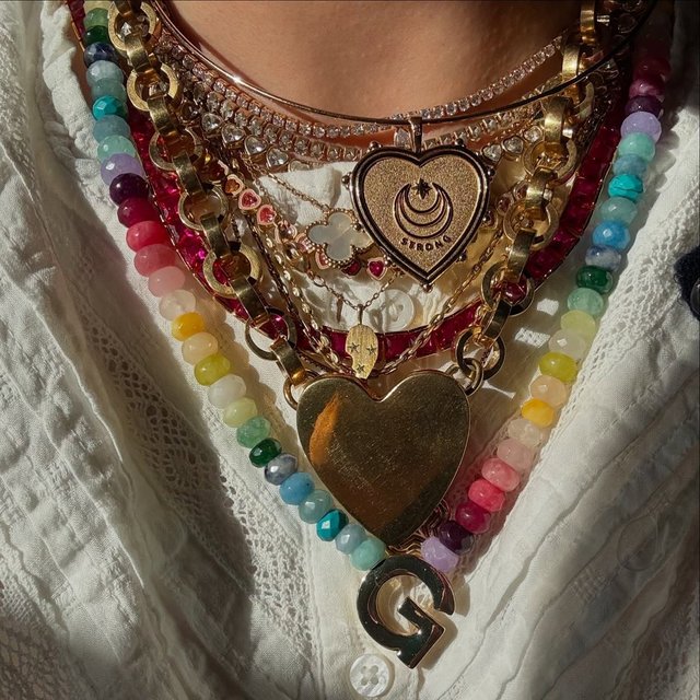 Semi-Precious Block Initial Necklace - Multi