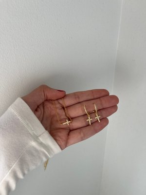 18K Gold Asymmetrical Cross Necklace - Cross