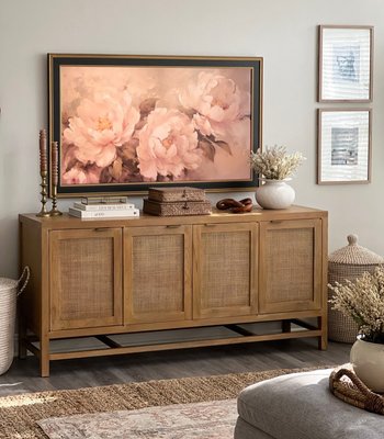 Blake 112" Light Brown Teak and Rattan Storage Media Console Set - image 8 of 12