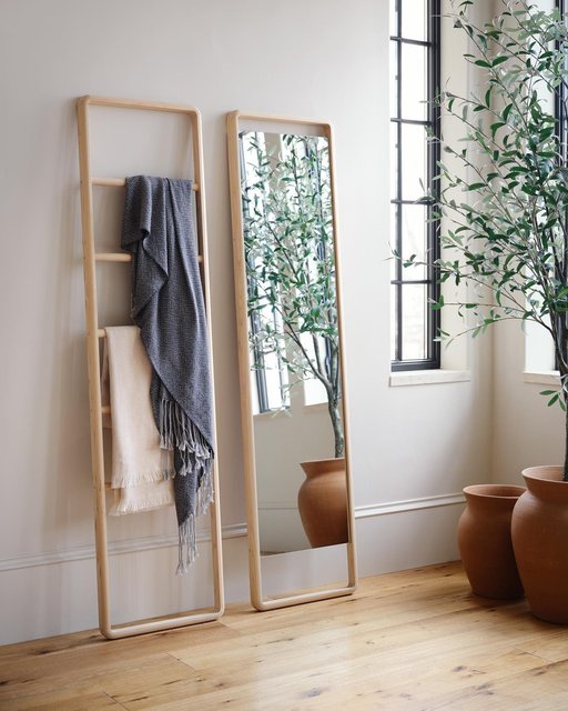 Hinoki Wood Floor Mirror | Minimalist Wood Standing Mirror   – The Citizenry