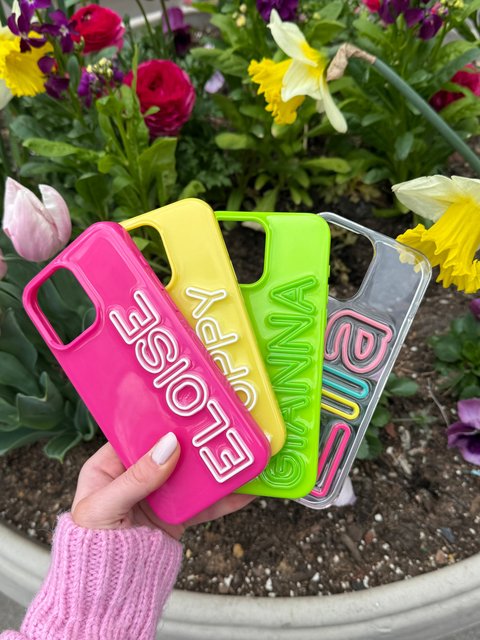 Fine Line Custom iPhone Case - Hot Pink/White