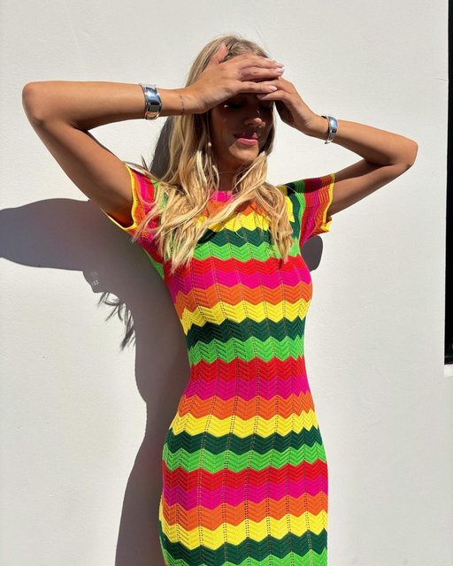 mango striped crochet dress nwt MANGO mng open knit metallic striped maxi cover up dress M L