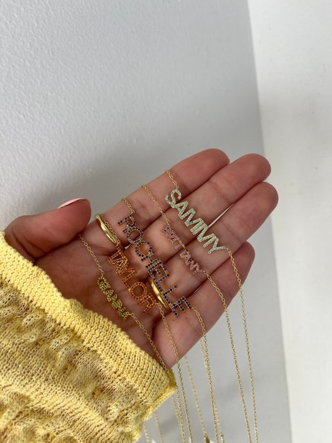 18K Gold Custom Birthstone Nameplate Necklace - Rose