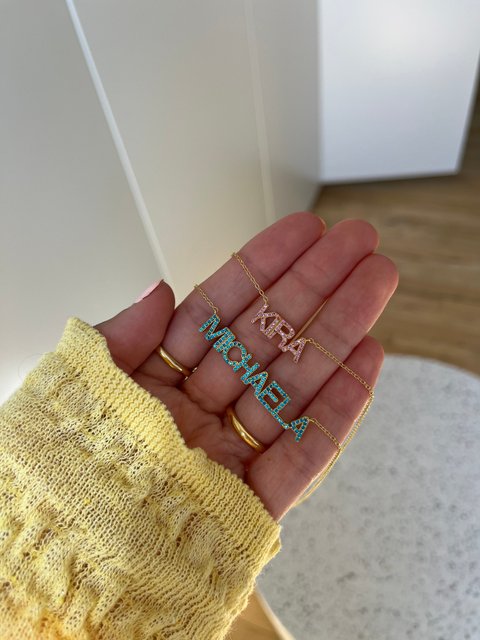18K Gold Custom Birthstone Nameplate Necklace - Rose