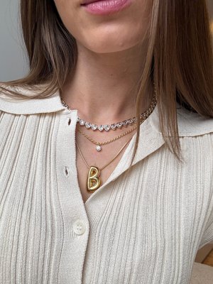 Pavé Bubble Initial Necklace - Clear/Gold