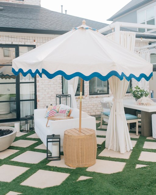 9 tiered scalloped canopy patio umbrella aqua white pole opalhouse Natural Scalloped 9 Foot Replacement Umbrella Canopy