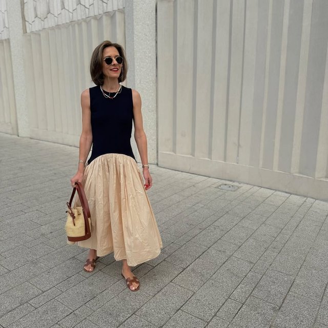 Kayle Jia Mix Drop Waist Midi Dress