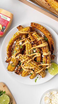 it's officially grilling szn, we're making corn ribs.

Ingredients:
2 ears of corn
8 tbsp Primal Kitchen Avocado Oil
2 tsp lemon pepper
1 tsp garlic powder
1 tsp chili powder
1/2 tsp cayenne
1/2 tsp paprika
1/2 black pepper
1/2 tsp salt
1 tbsp cilantro, chopped
1/4 cup cotija cheese
2 tbsp Primal Kitchen Chipotle Lime Mayo