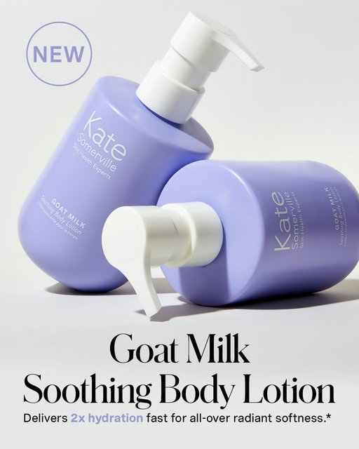 Meet your new body care obsession 👀 Our Goat Milk Soothing Body Lotion just dropped + it's a game-changer for dry, sensitive skin💜

Why you’ll love it:
🥛 2x hydration powered by goat milk + manuka honey for deep, long-lasting moisture
🫧 Ultra-gentle formula with no parabens or synthetic fragrances
✨ Jojoba + avocado oil leaves skin hydrated without any greasy residue

Shop this skin nourishing body lotion now at KateSomerville.com or @amazon 🛒

#KateSomerville #GoatMilk #SensitiveSkinCare #BodyLotion #SkinSoothing