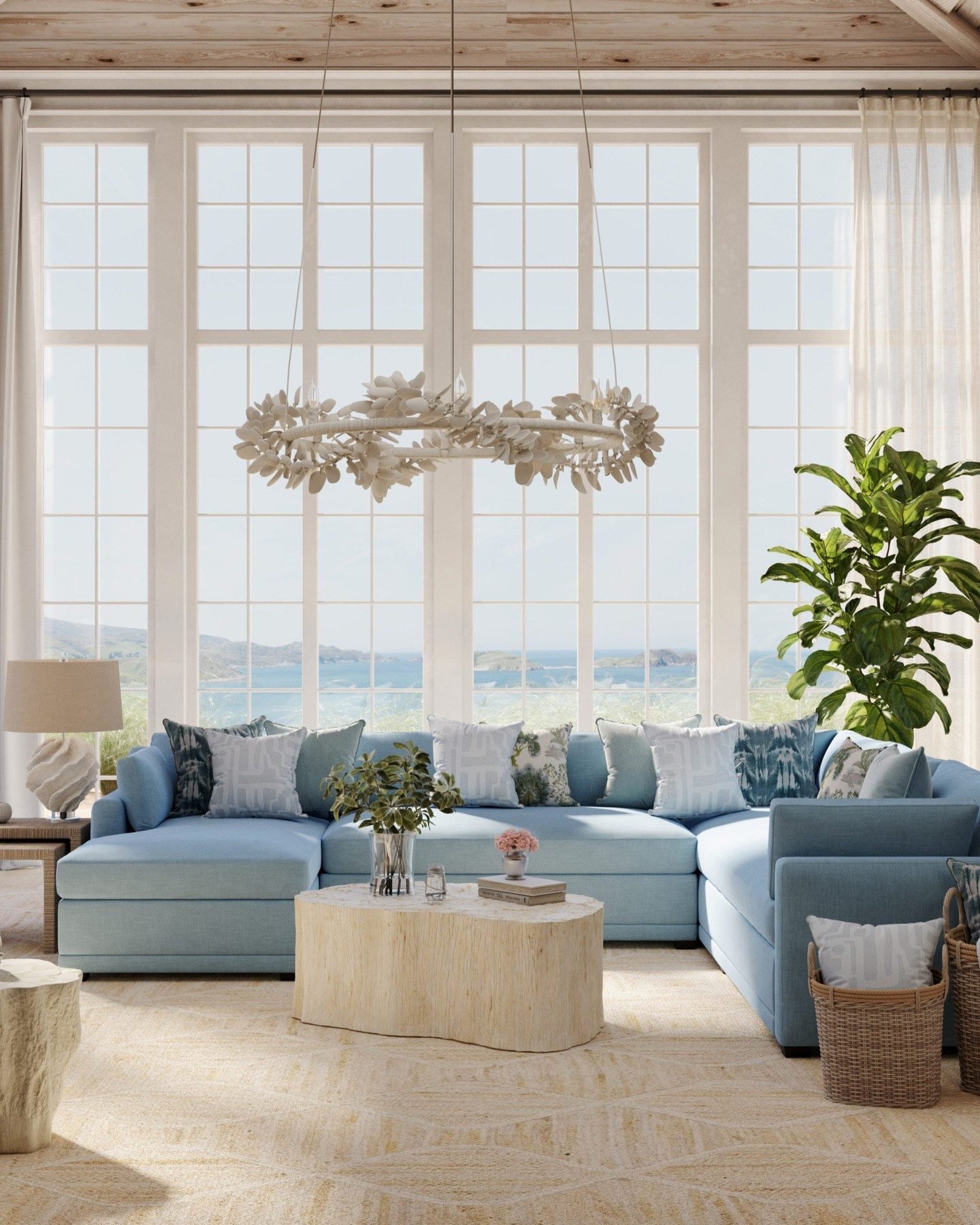 Palecek Roma Coastal Beach Off White Coconut Shells Chandelier