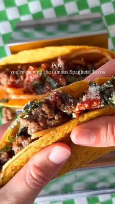 we’re makin’ Spaghetti TACOS! but these are made with organic pasta sauce, grain free shells, and nostalgia. 

Ingredients:
Ground beef
Spaghetti noodles
Primal Kitchen Organic Tomato Basil Sauce
To garnish:
Fresh basil
Parmesan cheese

1. Add ground beef to a pan and cook until done, about 7-10 minutes. Season to your liking!
2. Cook spaghetti noodles according to package, then add Primal Kitchen Organic Tomato Basil Sauce.
3. Assemble! Add noodles, beef, and toppings to taco shells (we like @sietefoods!)