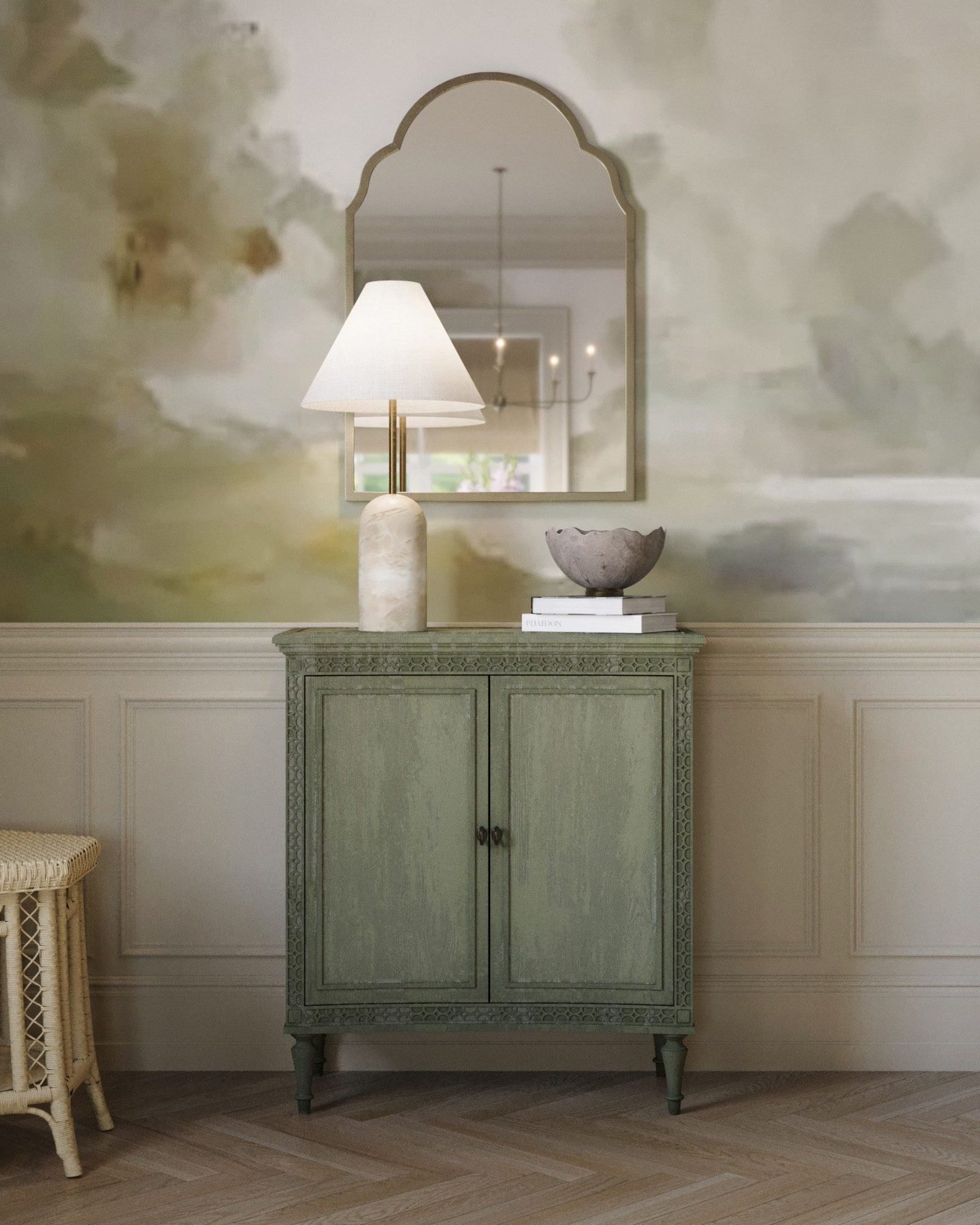 Clinton French Country Green Maple Wood 2 Door Sideboard Narrow