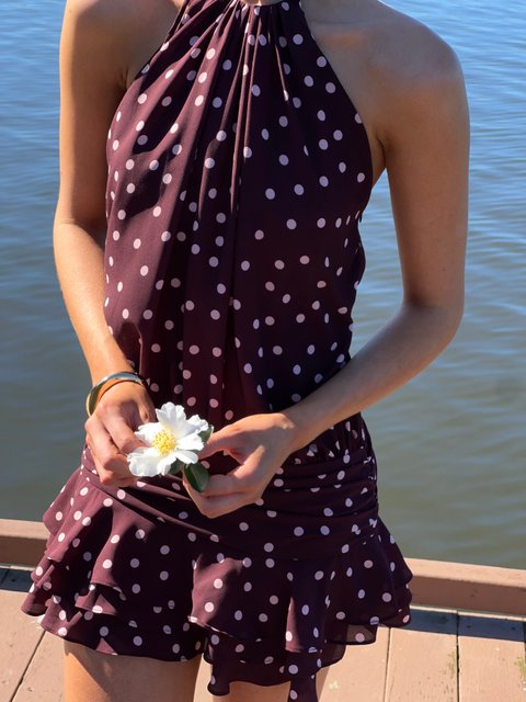 Perfect Stranger Kori Halter Mini Dress Burgundy Polka