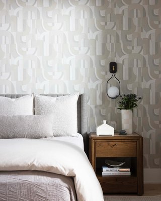 Caldwell 24" Travertine and Brown Oak Wood Nightstand by Jake Arnold - image 9 of 12