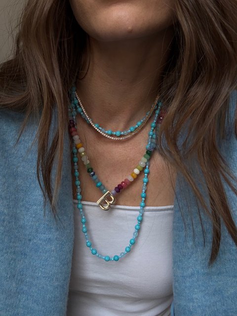 Semi-Precious Block Initial Necklace - Multi