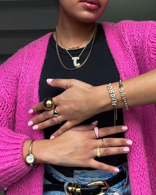 Pavé Bubble Initial Necklace - Clear/Gold