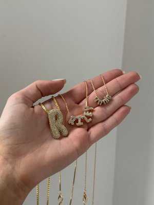 Pavé Bubble Initial Necklace - Clear/Gold