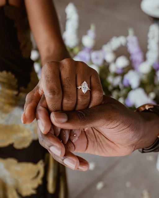 Couple of the week & ring shape of the moment. Congrats to @rebeccaekeanyanwu on your engagement! 

The Details: 18k Yellow Gold Camellia Milgrain Diamond Engagement Ring

📸:  @hayleyshoots