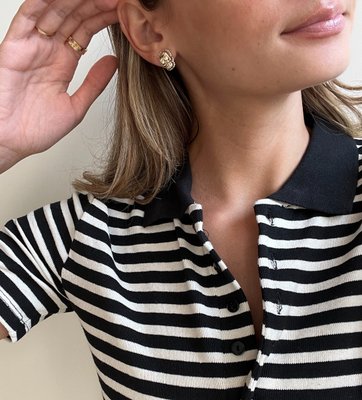 Gold and Pavé Skull Stud Earrings  - Skull