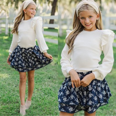 Soft, sweet, and picture-ready 🤍 Part of our Fall Family Photo Edit, this ivory ruffled sweater pairs perfectly with the navy eyelet skort for coordinating, timeless family photos this season.

$34 >> Girls: Reach Out Ivory White Ruffled Sweater 
$38 >> Girls: Sweet Dreams Navy Eyelet Skort

#girlsoutfitideas #girlsstyleinspo #girlstyleinspo #momsofgirls #southernmomstyle #ShoptheMintGirls #girlsfalloutfit #familyphotos