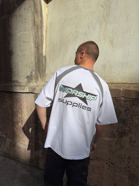 Worship Orion Oversize Raglan Tee White/Steel Grey