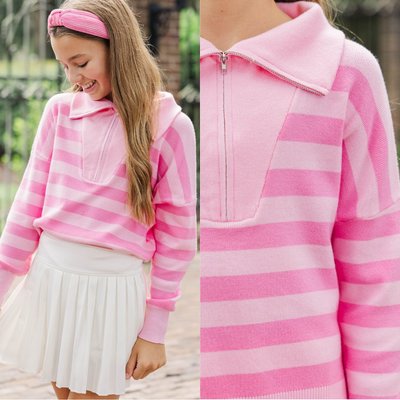 🌸 Bright stripes, soft fabric, and all-day comfort make this a mom-approved favorite. Pair it with her favorite leggings or jeans for a look that’s as practical as it is adorable.

$39 >> Girls: The Aria Pink Striped Pullover