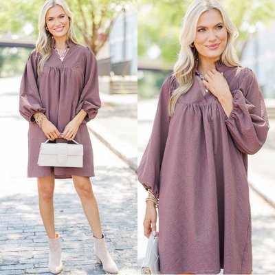 Polished, modern, and made for fall ✨ This dress brings timeless charm with a stand-up ruffled collar, flattering v-neckline, and 3/4 sleeves for easy elegance. The textured fabric and structured shift silhouette make it a versatile choice for workdays, brunch, or casual gatherings—perfect for pairing with boots, flats, or layered accessories.

>> Above And Beyond Brown Textured Shift Dress