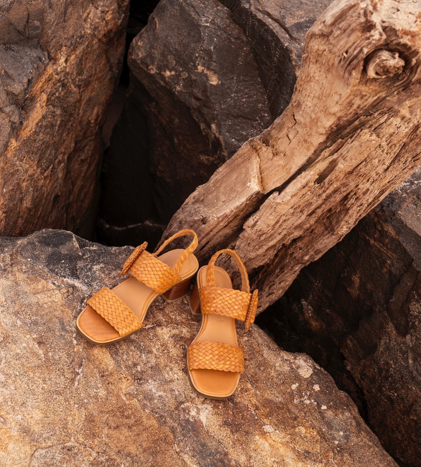 Madylyn Tan Heel Sandal – Women's Woven Leather Fit | KC