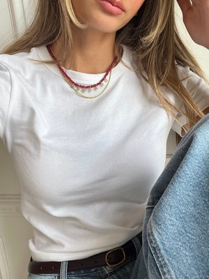 Mini Semi-Precious Pavé Custom Necklace - Red Jasper