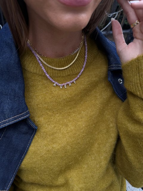 Mini Semi-Precious Pavé Custom Necklace - Light Amethyst