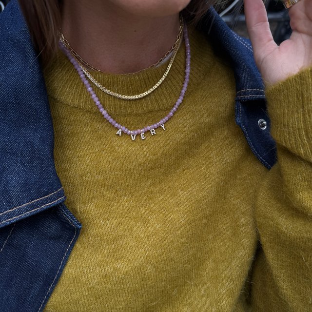 Mini Semi-Precious Pavé Custom Necklace - Light Amethyst
