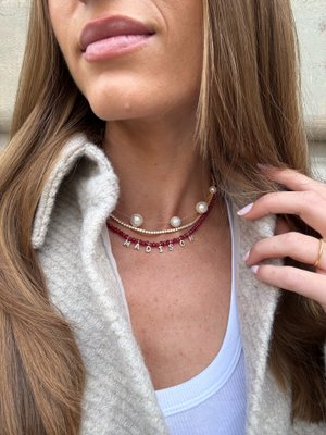 Mini Semi-Precious Pavé Custom Necklace - Red Jasper