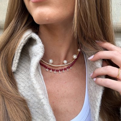 Mini Semi-Precious Pavé Custom Necklace - Red Jasper