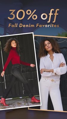 Need some new fall jeans? Take 30% off our famous curve-shaping denim with code JEANFAVES. Select styles on sale for a limited time!