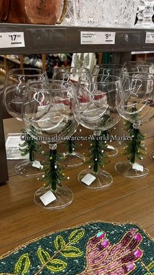 Green Christmas Tree Figural Stem Wine Glass - World Market