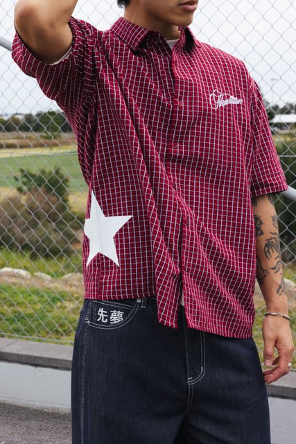 Neovision Nebula Oversize Shirt Burgundy Check