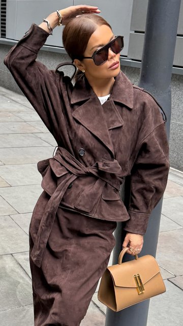 River Island Womens Ri Studio Brown Cropped Suede Trench Jacket