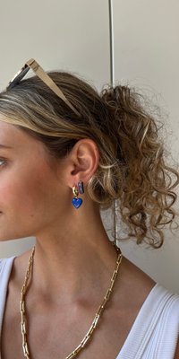 Game Day Enamel Huggie Earrings -  Blue