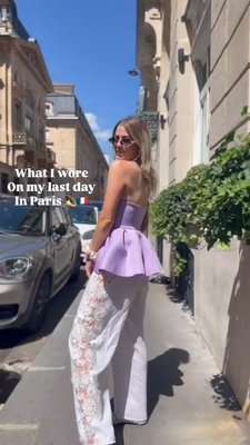 What I Wore on My Last Day in Paris 💜🇫🇷

For my last day in the beautiful city, I stepped out in something a little more je ne sais quoi.

After a weekend of timeless neutrals, I went for a touch of bold: a lilac peplum top with the dreamiest sweetheart neckline, paired with wide-leg lace-panelled trousers that floated in the summer breeze.

Minimal effort, maximum impact — just how I like it.

Finished the look with delicate jewelry, an oversized bow (naturally), and sunnies to soak up those golden Paris rays.

Because if you’re going to say goodbye to Paris, you might as well do it in style 🥐✨

Top riverisland 
Trousers, scrunchie and ballerina pumps hm 
Oversized bow primark 
Sunglasses celine 
Necklace and ring haiahlondon 

*contains PR products 

#TheStyleBubble #ParisStyle #OOTD #PeplumPerfection #LaceLover #ChicAndEffortless #StyleDiaries #FashionInParis #BonjourToBold #StreetStyleMagic #imwearingri #hmxme #highstreetstyle #streetstyle