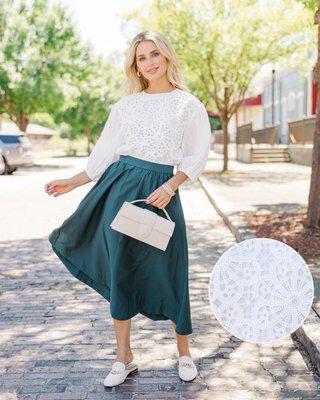 Soft, feminine, and totally timeless 🤍 This off-white sweater features a delicate floral lace overlay and lightweight puff sleeves for an airy, romantic feel. Paired with a flowy hunter green midi skirt, it’s an easy outfit for brunch, work, or anytime you want to feel effortlessly pretty.

#shopthemint #boutique #onlineshopping #styledaily #getthelook #everydayfashion