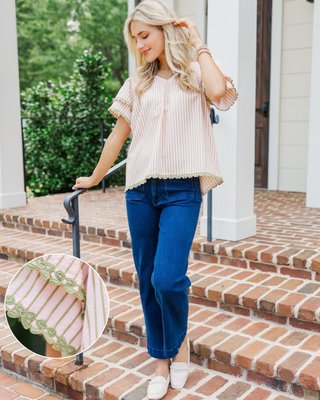 This sweet striped blouse is made to stand out in the prettiest way! With layered ruffle sleeves and that dainty rosette trim, it’s a playful twist on a timeless look. Style it with denim or white shorts for an easy, everyday outfit you'll love.

>> Timeless Touch Olive Striped Blouse

#shopthemint #boutique #onlineshopping #styledaily #getthelook #everydayfashion