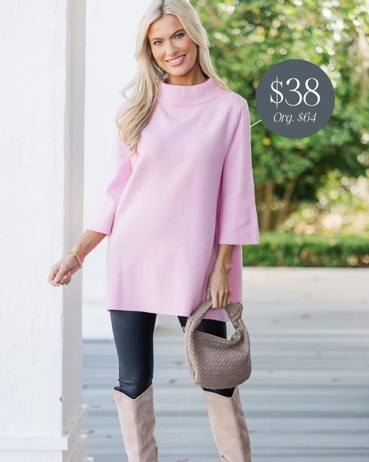 With Ease Blush Pink Mock Neck Sweater Tunic – Shop the Mint