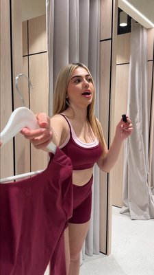 It would be a crime to leave the matching long sleeve crop behind! Ruby, Ruby, Ruby on repeat ✨ Made in ultra-smooth Luxetech with no front seams — an immediate add to cart. #rockwear