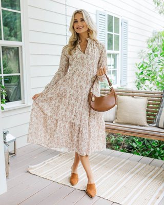 midi ditsy dress Cream Multi Ditsy Floral Smocked Maternity Midi Dress – PinkBlush