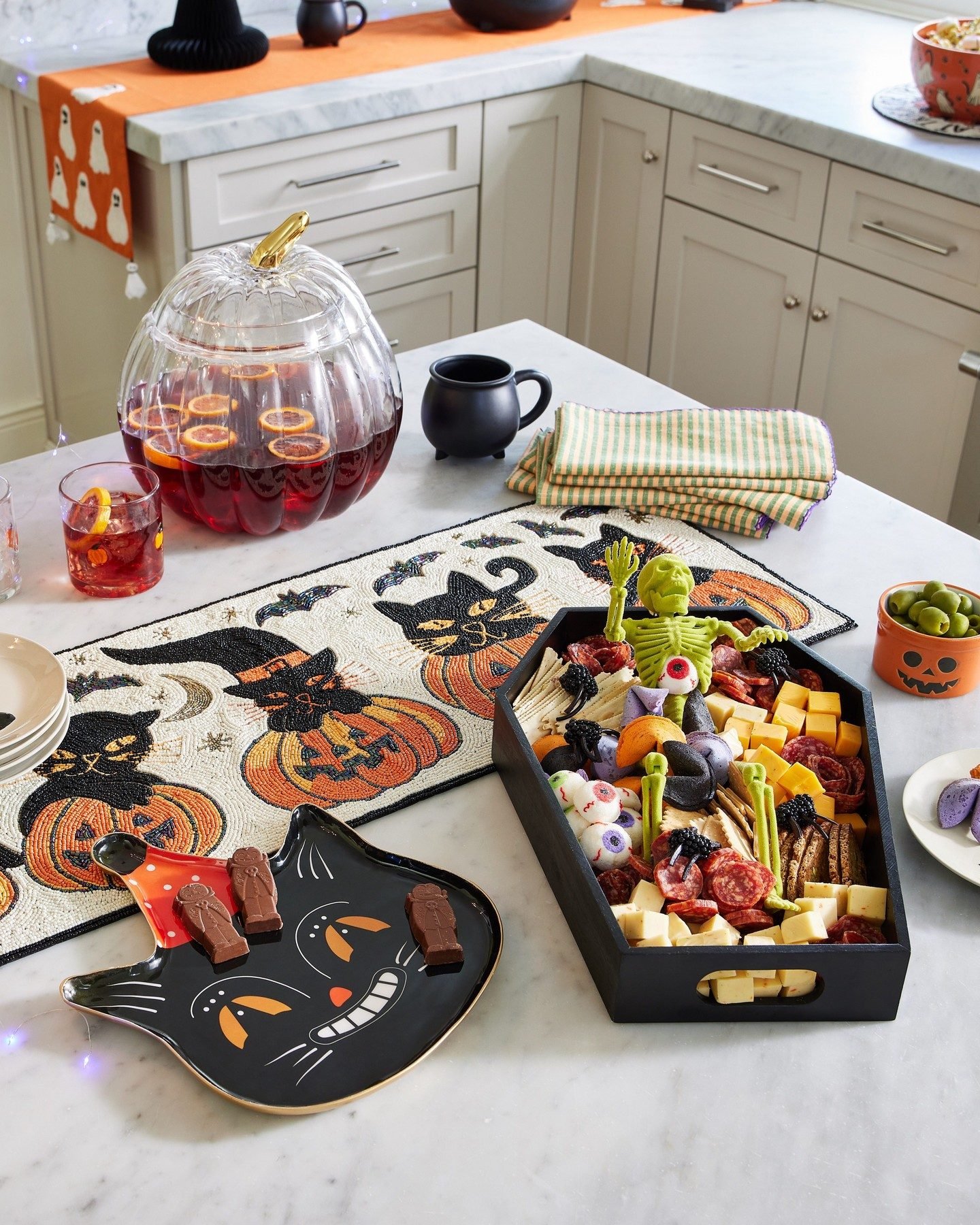Metal Vintage Black Cat Figural Halloween Serving Platter - World
